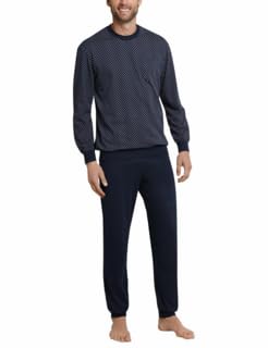 Schiesser Schlafanzug mit Bündchen 159620 803 Jersey Pyjama blau Minimal Print, Herren-Größe:56 von Schiesser