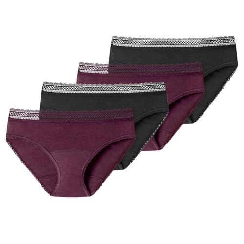 Schiesser - Secret Care - Perioden Slip - 4er Pack (50/52 Schwarz/Pflaume) von Schiesser