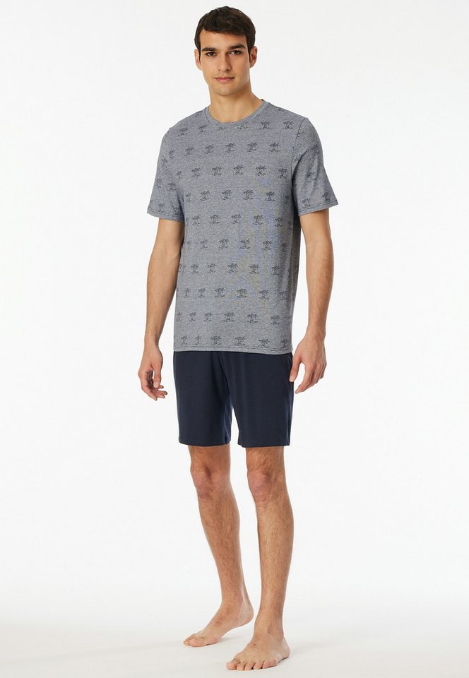 Schiesser Shorty 95/5 (2 tlg) Shirt mit garngefärbten, feinen Ringel mit Palmendruck von Schiesser