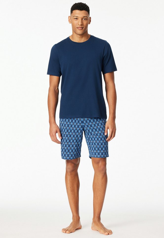 Schiesser Shorty Casual Essentials (2 tlg) mit unifarbenem Oberteil und gemusterter Hose von Schiesser