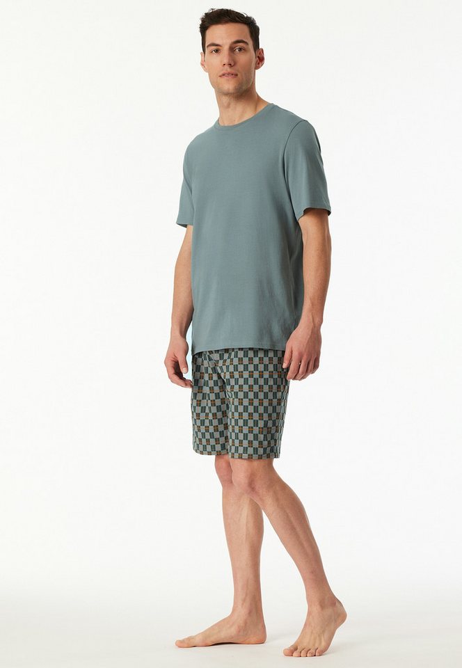 Schiesser Shorty Casual Essentials (2 tlg) mit unifarbenem Oberteil und gemusterter Hose von Schiesser