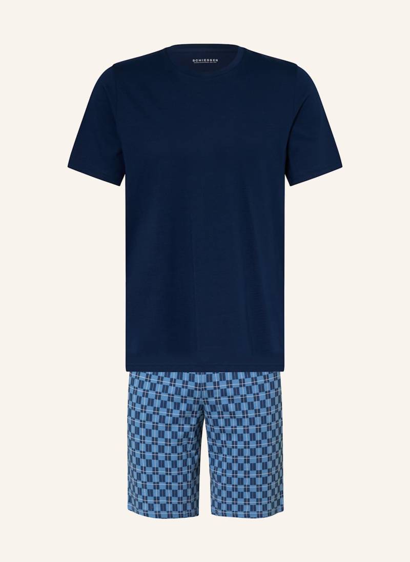 Schiesser Shorty-Schlafanzug Casual Essentials blau von Schiesser