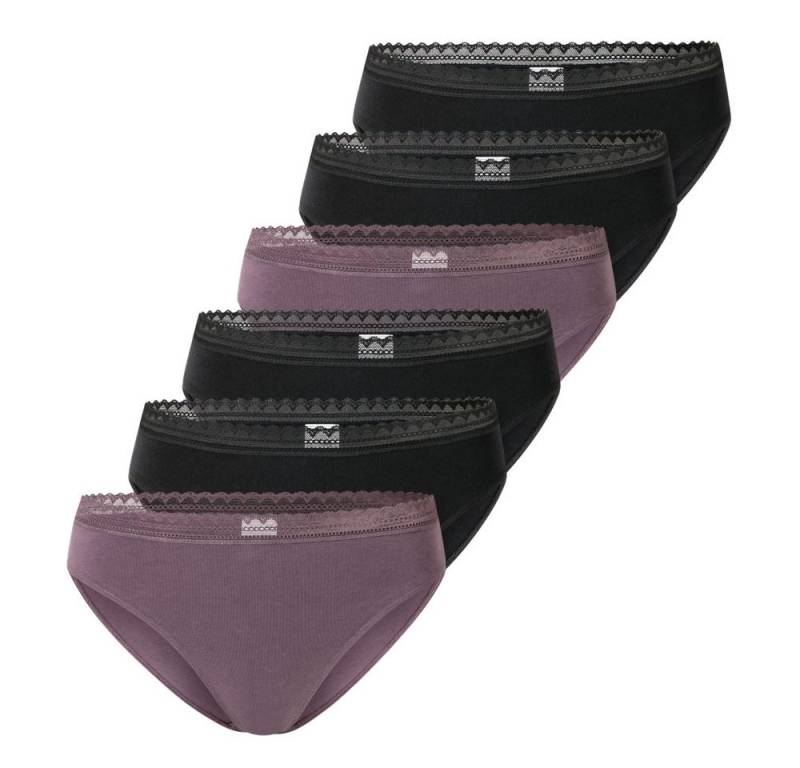 Schiesser Slip Rio-Slips (Set, 6-St., 6er Pack) schwarz / lila, Spitzenbund, Single-Jersey von Schiesser