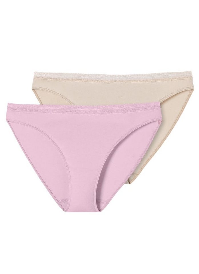 Schiesser Slip Unterwäsche Spitze Cotton Lace rosa/sandbraun Damen - 2 Stück von Schiesser