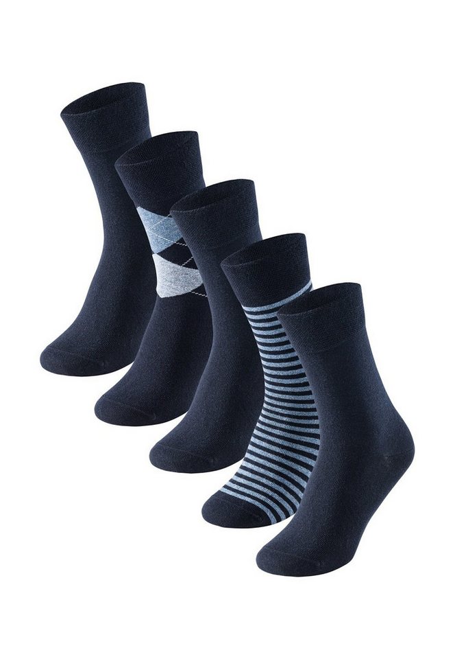 Schiesser Socken Tagessocke Crew Bluebird Stay Fresh gemustert nachtblau - 5 Paar von Schiesser