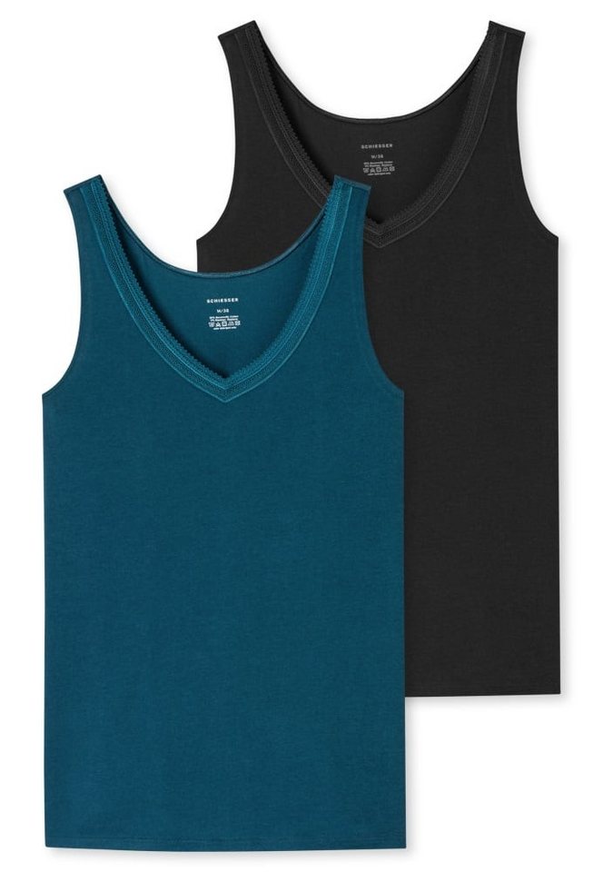 Schiesser Tanktop Unterwäsche Tank-Top Trägertops Cotton Lace petrol/schwarz Damen - 2er von Schiesser