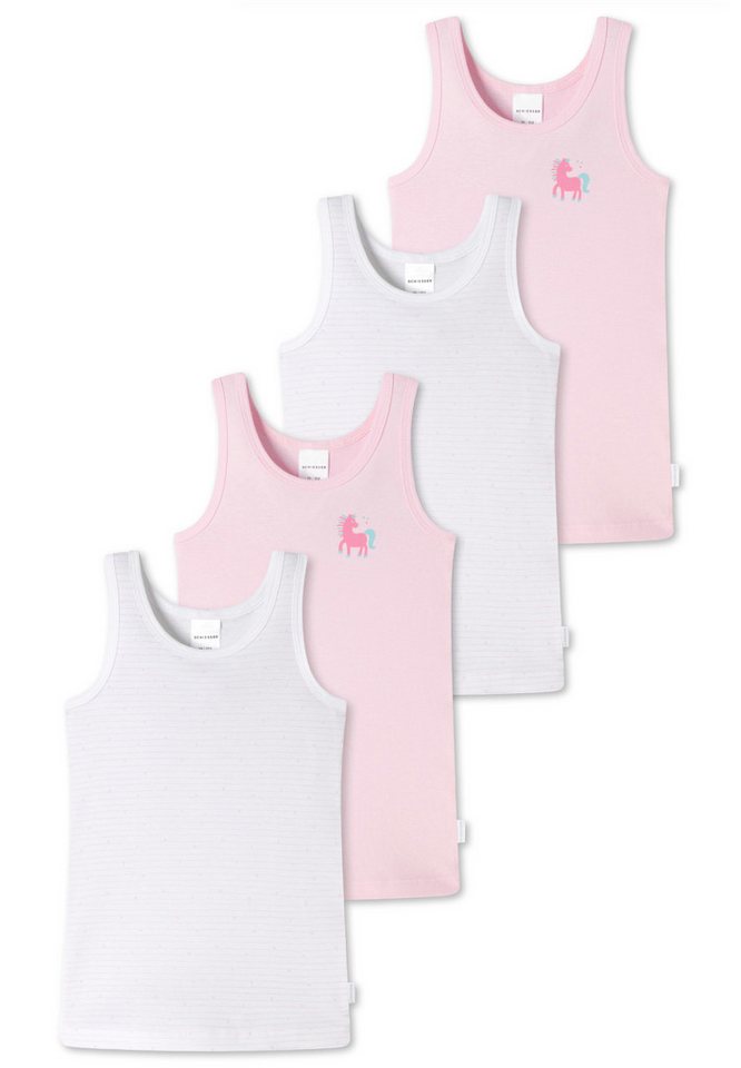 Schiesser Unterhemd 4er Pack Kids Girls Feinripp Organic Cotton (Spar-Set, 4-St) Unterhemd / Tanktop - Baumwolle - Mit tonalem Einfass an Hals und Arm von Schiesser