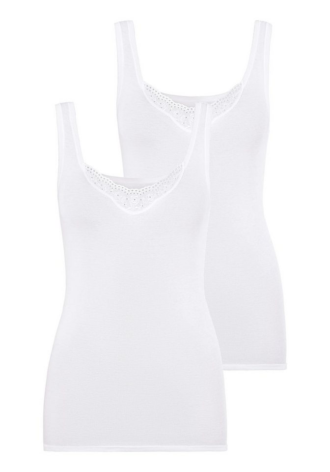 Schiesser Unterhemd "Cotton Essentials" (2er-Pack) mit zwei unterschiedlichen Batist-Stickerei-Motiven von Schiesser