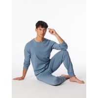 Schlafanzug Doppelripp & Jersey lang Bündchen blau-jaspe - Modern Nightwear 54 von Schiesser