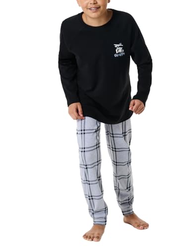 Schiesser Jungen Schlafanzug Warme Qualitäten Frottee - Fleece Interlock Größe 140 Bis 176 Pyjamaset, Schwarz_182000, 140 EU von Schiesser