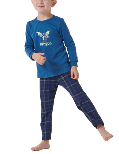 Schiesser Jungen Schlafanzug Warme Qualitäten Frottee - Fleece Interlock Größe 92 Bis 140 Pyjamaset, Blau_181868, 104 EU von Schiesser