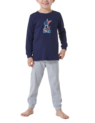 Schiesser Jungen Schlafanzug Warme Qualitäten Frottee - Fleece Interlock Größe 92 Bis 140 Pyjamaset, Dunkelblau_181864, 104 EU von Schiesser