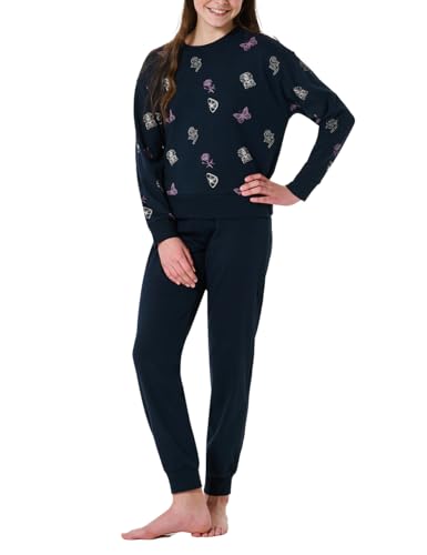 Schiesser Mädchen Schlafanzug Warme Qualitäten Frottee - Fleece Sweat Größe 140 Bis 176 Pyjamaset, Nachtblau_181981, 152 EU von Schiesser