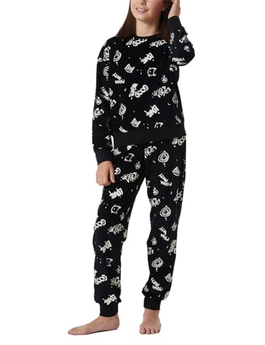 Schiesser Mädchen Schlafanzug Warme Qualitäten Frottee - Fleece Sweat Größe 140 Bis 176 Pyjamaset, Schwarz_181979, 140 EU von Schiesser