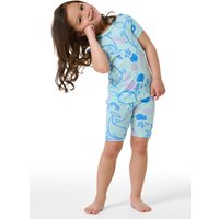 Schlafanzug kurz Feinripp Meerestiere hellgrün - Girls World 128 von Schiesser