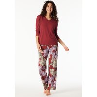 Schlafanzug lang Aloe Vera Blumen dunkelrot - Selected Premium 38 von Schiesser