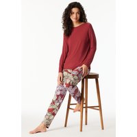 Schlafanzug lang Aloe Vera Blumen dunkelrot - Selected Premium 42 von Schiesser