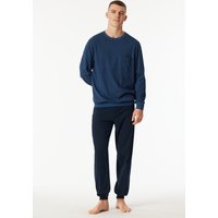 Schlafanzug lang Bündchen Brusttasche atlantikblau gemustert - Comfort Essentials 48 von Schiesser