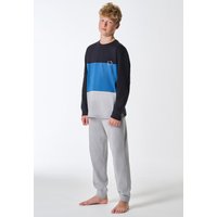 Schlafanzug lang Bündchen Colour-Blocking grau-meliert - Teens Nightwear 164 von Schiesser