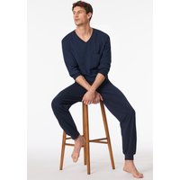Schlafanzug lang Bündchen Karos nachtblau - Comfort Essentials 56 von Schiesser