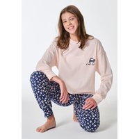 Schlafanzug lang Bündchen Katze Animal Print champagner - Teens Nightwear 140 von Schiesser
