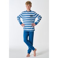 Schlafanzug lang Bündchen Ringel blau - Teens Nightwear 164 von Schiesser