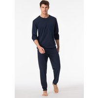 Schlafanzug lang Bündchen Streifen dunkelblau - Comfort Essentials 27 von Schiesser