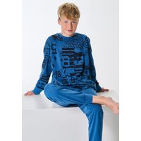 Schlafanzug lang Bündchen blau - Teens Nightwear 176 von Schiesser
