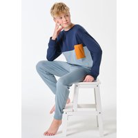 Schlafanzug lang Colour-Blocking mineral - Teens Nightwear 152 von Schiesser