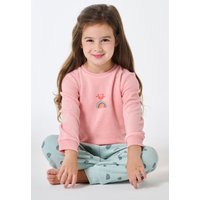 Schlafanzug lang Frottee Bündchen Regenbogen koralle - Nightwear 140 von Schiesser