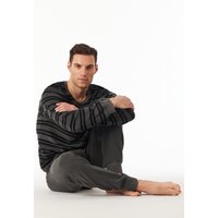 Schlafanzug lang Frottee Bündchen Ringel dunkelgrau meliert - Casual Nightwear 52 von Schiesser