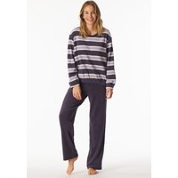 Schlafanzug lang Frottee Bündchen Ringel indigo - Casual Essentials 44 von Schiesser