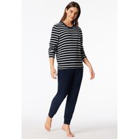 Schlafanzug lang Frottee Bündchen Ringel nachtblau - Casual Essentials 42 von Schiesser