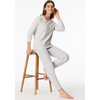 Schlafanzug lang Frottee Bündchen Ringel silbergrau-meliert - Casual Essentials 46 von Schiesser