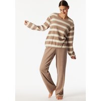 Schlafanzug lang Frottee Bündchen Ringel taupe-meliert - Casual Essentials 46 von Schiesser