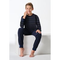 Schlafanzug lang Frottee Bündchen dunkelblau geringelt - Teens Nightwear 140 von Schiesser