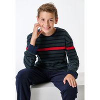 Schlafanzug lang Frottee Bündchen dunkelgrün geringelt - Nightwear 164 von Schiesser