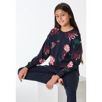 Schlafanzug lang Interlock Blumen nachtblau - Teens Nightwear 176 von Schiesser