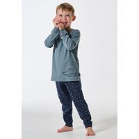 Schlafanzug lang Interlock Bündchen Dino mineral - Boys World 140 von Schiesser