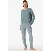 Schlafanzug lang Interlock Bündchen Ginkgo mineral - Modern Nightwear 40 von Schiesser