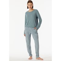 Schlafanzug lang Interlock Bündchen Ginkgo mineral - Modern Nightwear 42 von Schiesser