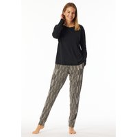 Schlafanzug lang Interlock Bündchen Ginkgo schwarz - Modern Nightwear 38 von Schiesser
