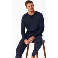 Schlafanzug lang Interlock Bündchen Knopfleiste nachtblau kariert - Fine Interlock 52 von Schiesser