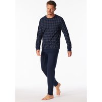 Schlafanzug lang Interlock Bündchen nachtblau kariert - Fine Interlock 48 von Schiesser