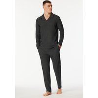 Schlafanzug lang Interlock Polokragen dunkelgrau-meliert - Selected Premium Warming 48 von Schiesser