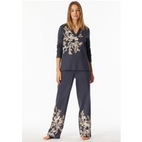 Schlafanzug lang Interlock V-Ausschnitt Blumen graphit - Comfort Interlock 40 von Schiesser