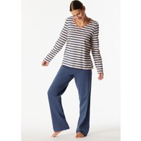 Schlafanzug lang Ringel champagner - Casual Essentials 42 von Schiesser