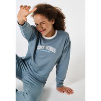 Schlafanzug lang Sweatware Bündchen mineral - Nightwear 164 von Schiesser