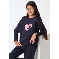 Schlafanzug lang Sweatware Bündchen navy - Nightwear 164 von Schiesser