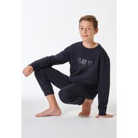 Schlafanzug lang Sweatware Bündchen navy - Teens Nightwear 164 von Schiesser